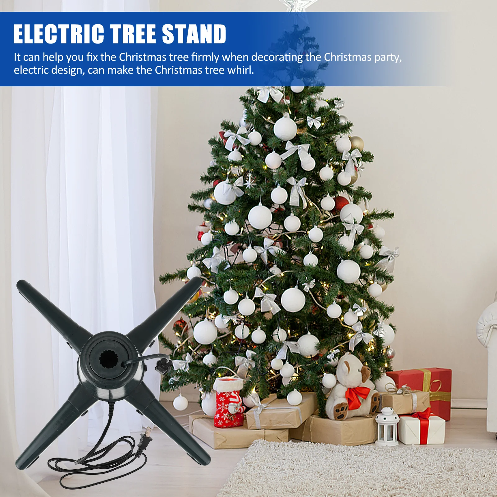 

1pc Electric Christmas Tree Stand Rotatable Non-Slip Base For Display Holiday Party Supplies Support