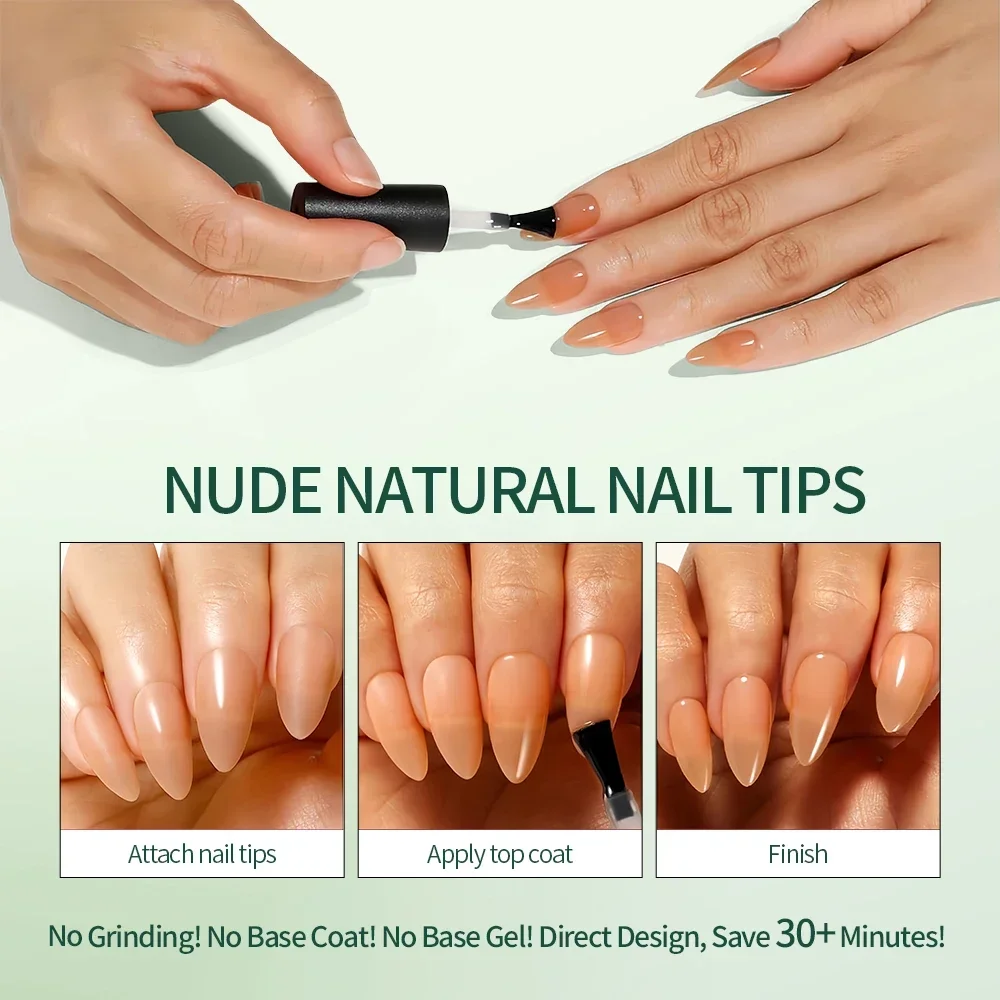 Nailpop 3-IN-1 Punte per unghie morbide naturali nude Set 140 pezzi Toni della pelle Presse sulle unghie Estensioni delle unghie in gel ultra-fit Manicure facile Fai da te