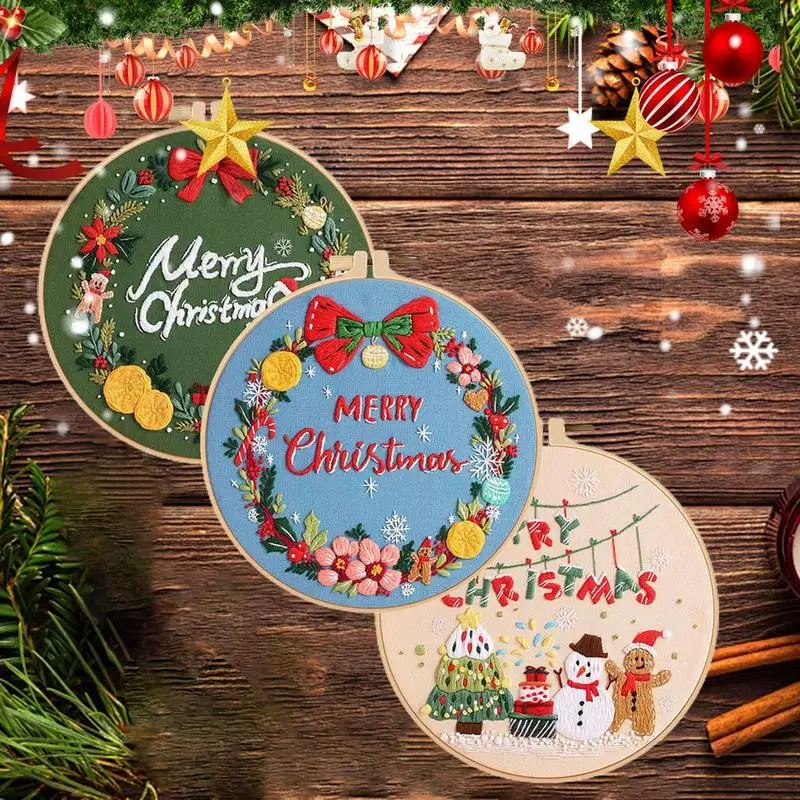 

Hand Embroidery Kit Merry Christmas Embroidery Kits For Beginners Christmas Stocking Ornaments Craft Kits Christmas Accessories