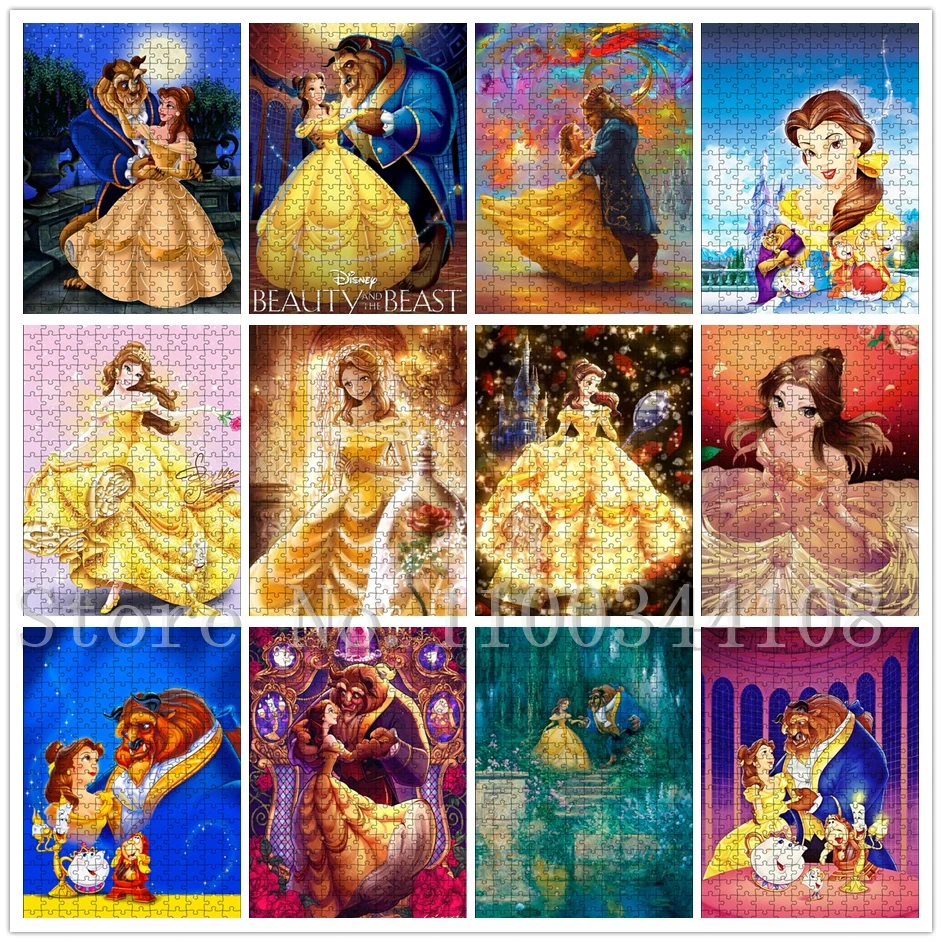 Disney Beauty and The Beast Puzzle Cartoon Movies Belle Princess Jigsaw Early Educational Montessori Toys for Children's