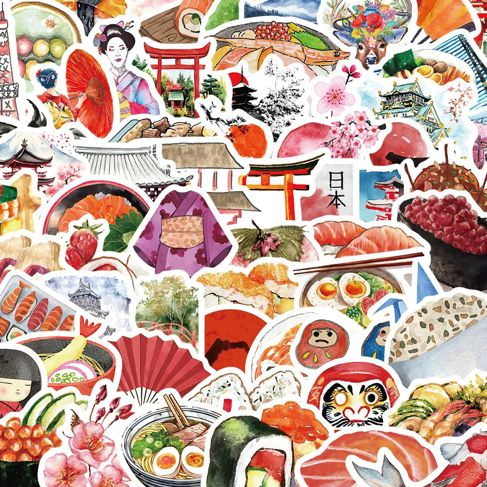 

Набор из 10/30/64 шт. акварельных стикеров с японскими пейзажами и мультяшными персонажами: рамен, суши. Эстетичные наклейки для DIY декора багажа, гитары, винтажные декоративные наклейки, игрушки.