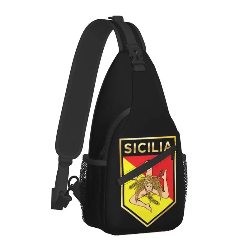 Casual Sicilan Shield Sling Bag for Travel Hiking Men's Trinacria Sicily Flag Chest Crossbody Backpack Shoulder Daypack