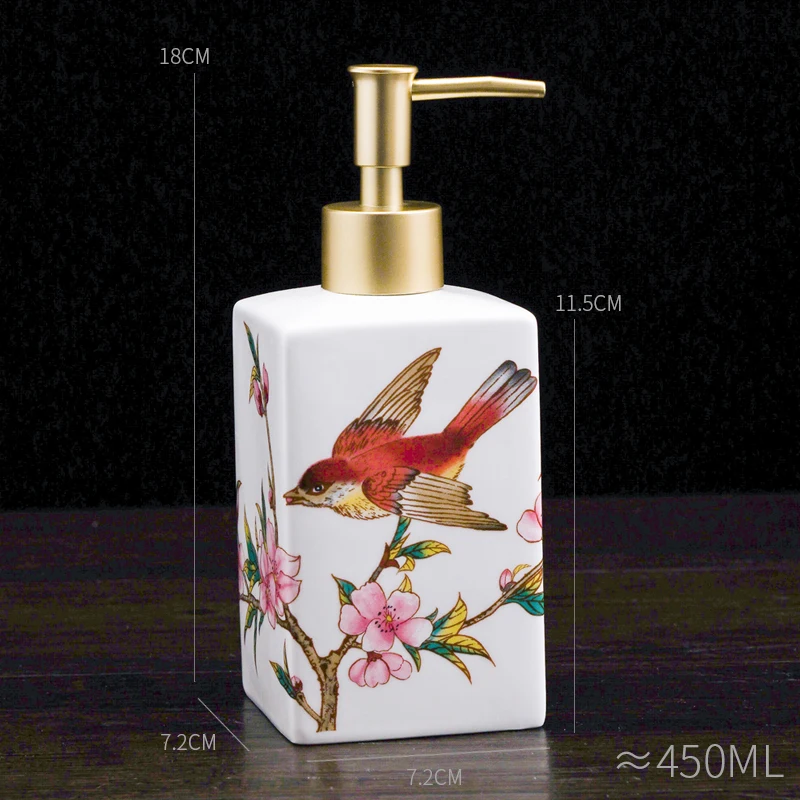 High Value Retro Ceramic Bath Lotion Bottle Press Type Lotus Bathroom Shampoo Dispenser Hotel Shampoo Bottle Bathroom Supplies