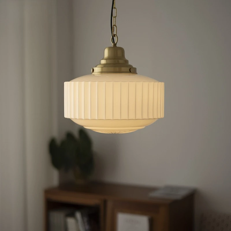

French Shanghai Vintage Mid Century Brass Glass LED Ceiling Light Bedroom Dining Study Balcony Corridor Decor Novelty New