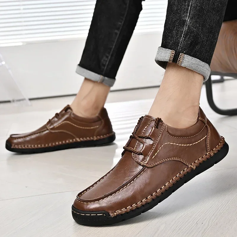 FLYLAND Men‘s Casual Shoes Handmade Leather Luxury Designer Shoes Men Flats Moccasins Driving Shoes image 6