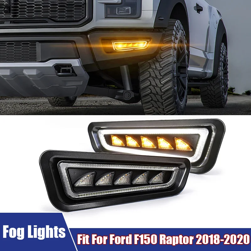 Front Bumper LED Fog Lights Turn Signal Lamp Daytime Running Light For Ford F150 Raptor 2018 2019 2020 White/Blue/Amber Light
