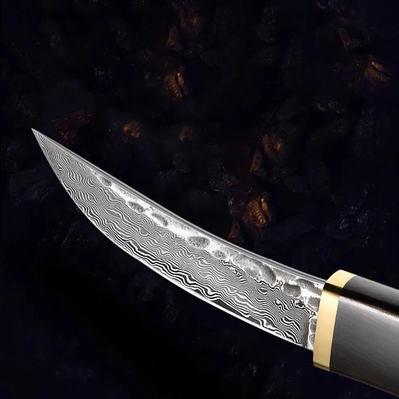 Damascus Steel Knife Kitchen Boning Knife High Hardness Japanese Utility Knife Outdoor Portable Small Machete With Scabbard