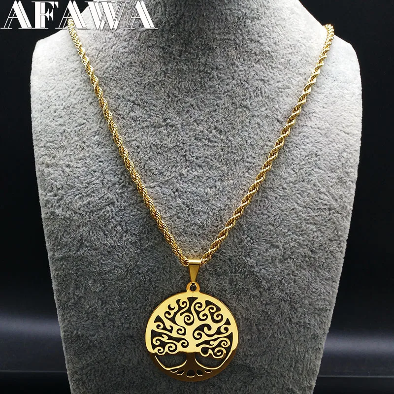 Tree of Life Stainless Steel Necklaces Gold Color Women Sweater Long Chain Necklaces Jewelry arbre de vie acier inoxydable