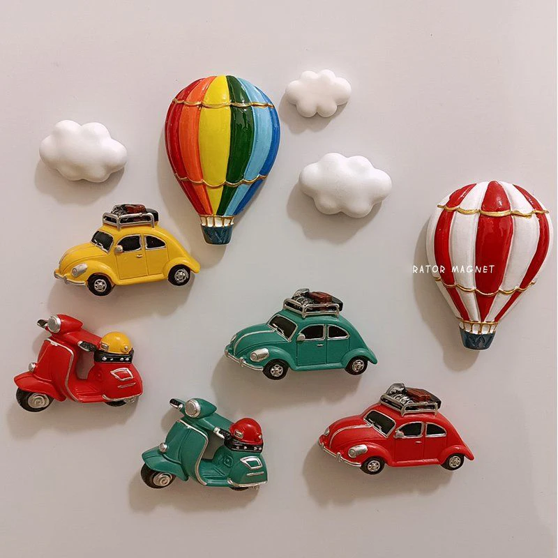 2pcs Car Clouds Creative Fridge Magnet Cartoon 3D Modeling Behicle Car Magnetic Paste Decoration Fridge Magnets Kitchen Accessor