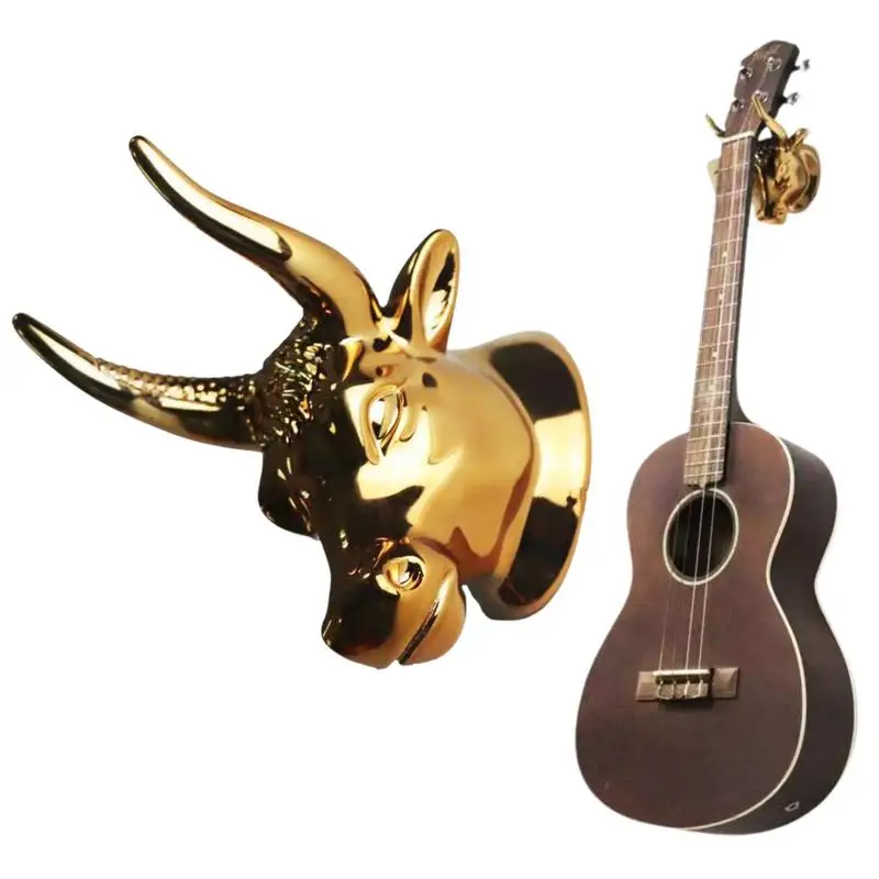 Bull Head Guitar Hanger Hook Copper Plating ABS Material Wall Mounted Bull Art Guitar Ukulele Hook Guitar Hanger