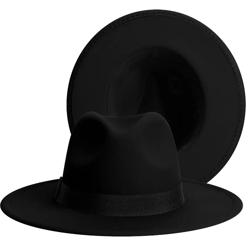 None Natural Unprocessed Polyester Black Fedora Hat 58cm Fashionable Solid Black Block Daily Outdoor Casual Decorative Felt Fedora Cap For Women Men