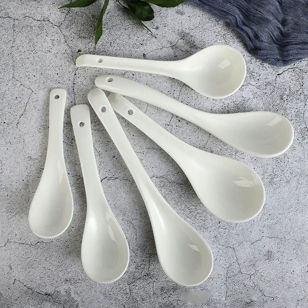 1PC Porcelain Spoons Mini Kitchen Tools Ceramic Tea Coffee Sugar Dessert Spoon Ice Cream Ceramic Flatware Long Handle Spoon