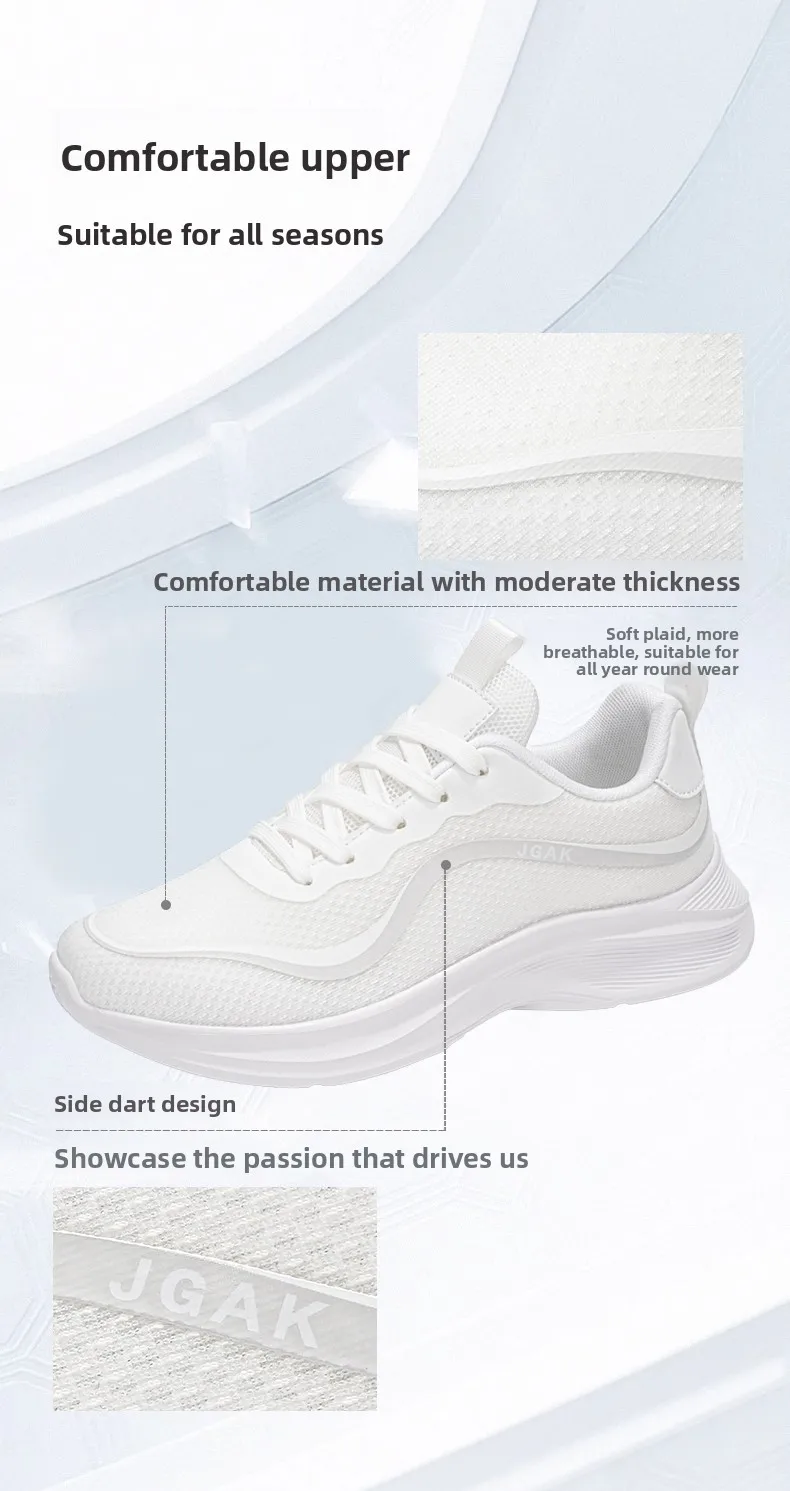 Große Herren-Sneaker in Weiß, leichte, atmungsaktive, lässige Sportschuhe, modische, flache, weiche Sohle, Walking-Trainer, Übergröße 39–48 – Detail 9