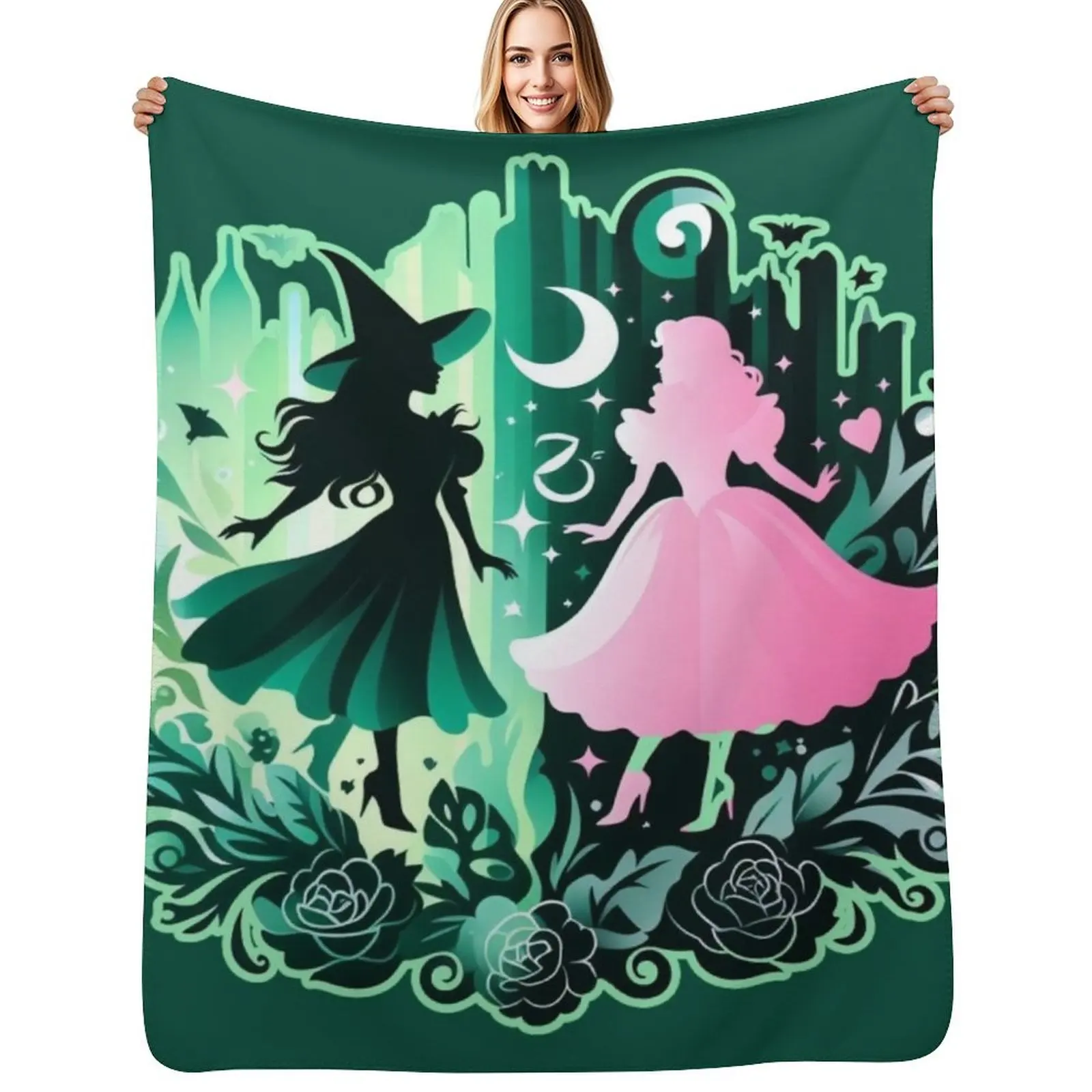Elphaba & Glinda Wicked the Musical Throw Blanket Warm Cozy Throw Blanket for Living Room Couch