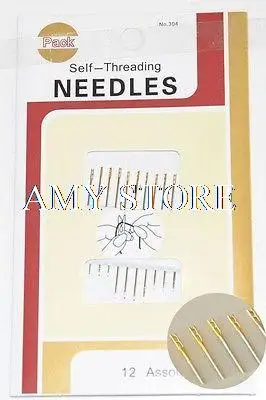 1 pack Self Threading Needles,Pack Of 12 With Assorted Size&Guilded Top,Easy Sewing