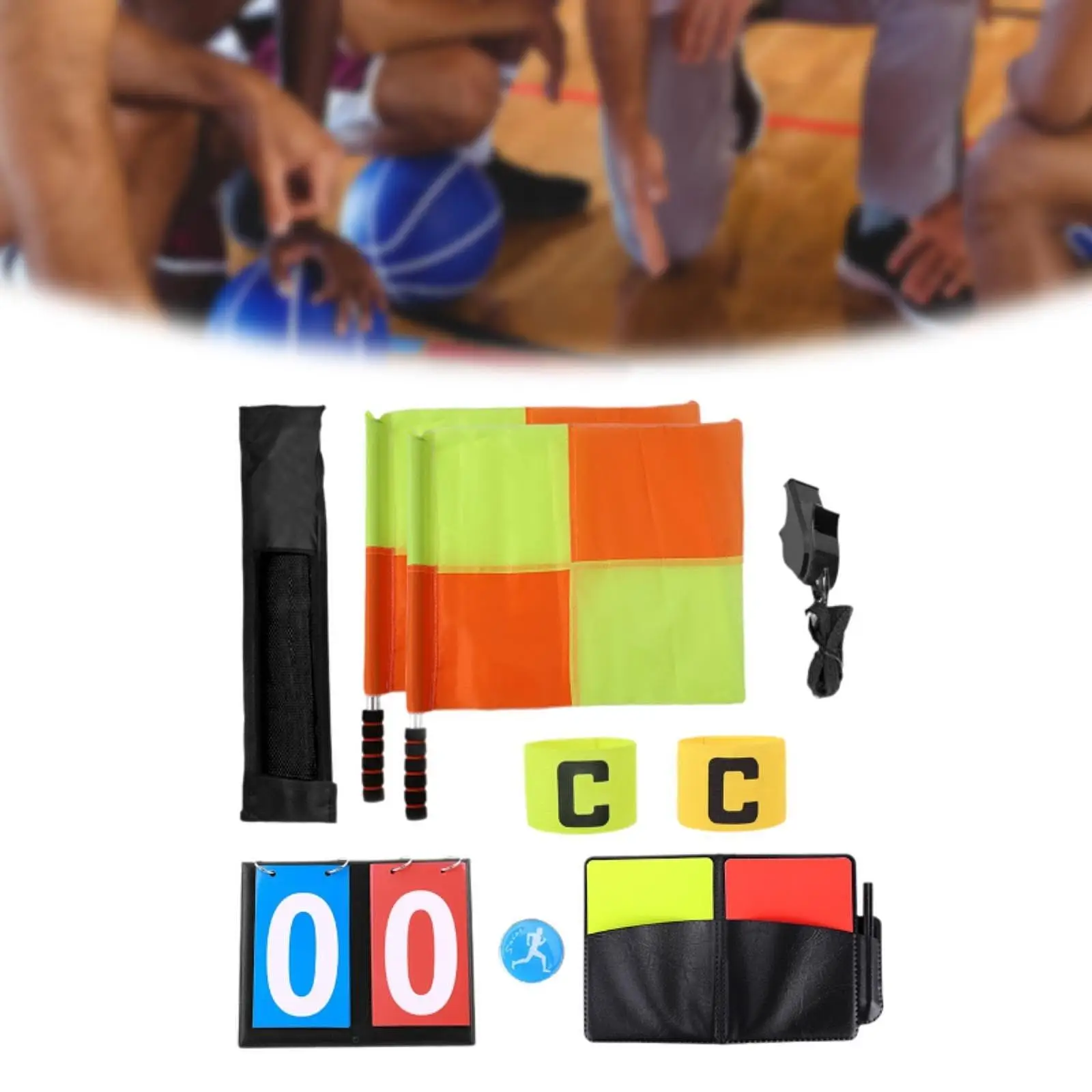 

Soccer Referee Kit Referee Flag Red Yellow Cards Portable Compact Football Rugby Linesman Accessories for Games Soccer