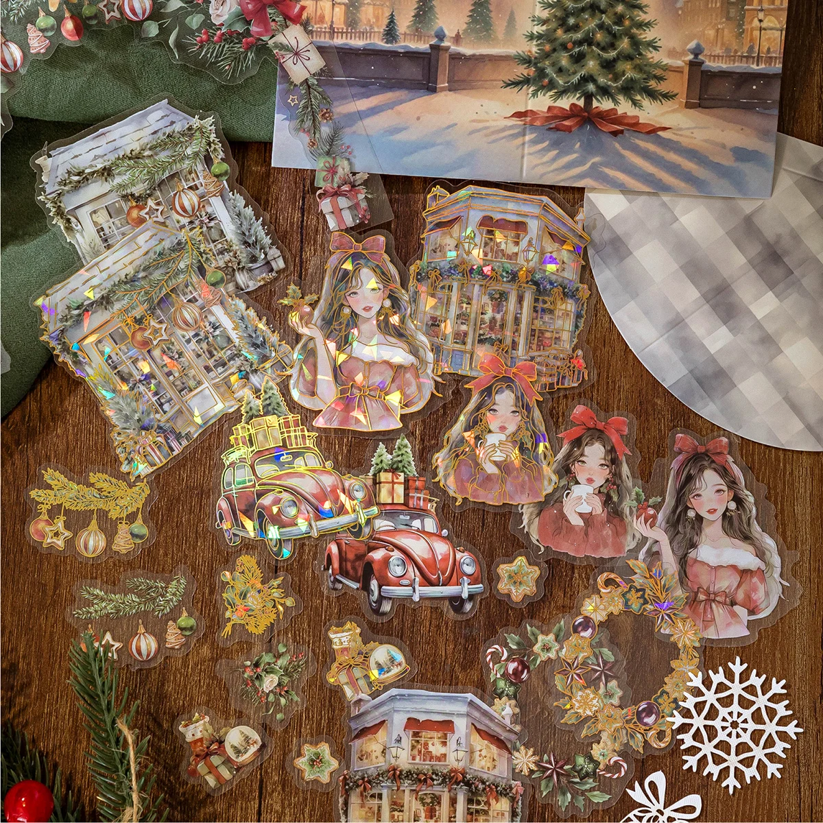 6Style 25Pcs/bag Multi-material Ice Crystal PET Stamping Sticker Pack Creative Decoration DIY Handbook Scrapbook Diary Glasses