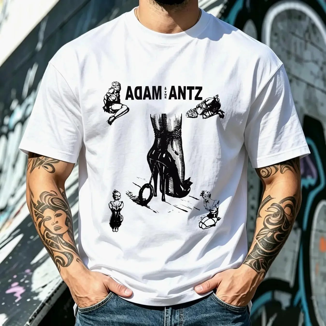 washed T Shirt Adam And The Ants High Heels BOY Punk Rock NA415 long or short sleeves vintage Washed Versatile Casual homme