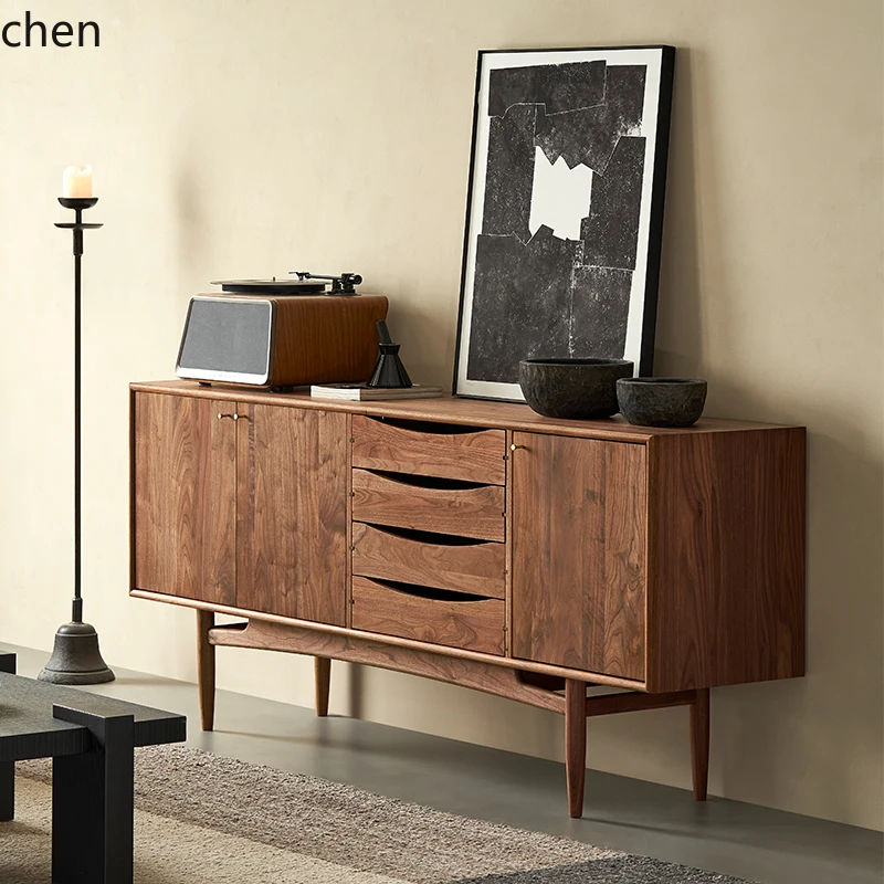 CP integrated against the wall North American black walnut Nordic solid wood living room storage chest Z