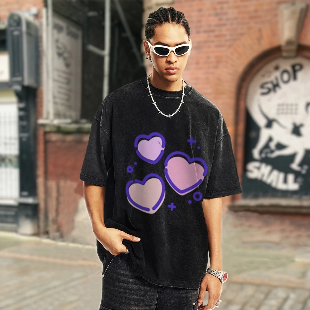 Y2K Style Love Print Top Clothes High Street Graphic T-Shirts American Vintage Streetwear 2024 Summer 2000s Short Sleeve Shirts