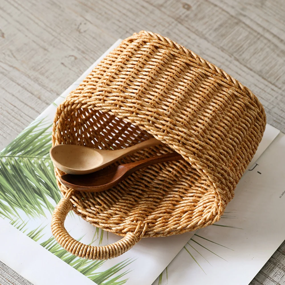 Wall Hanging Woven Basket Portable Kitchen Ginger Garlic Storage Basket Vegetables Storage Box Flower Plant Pot Storage Baskets