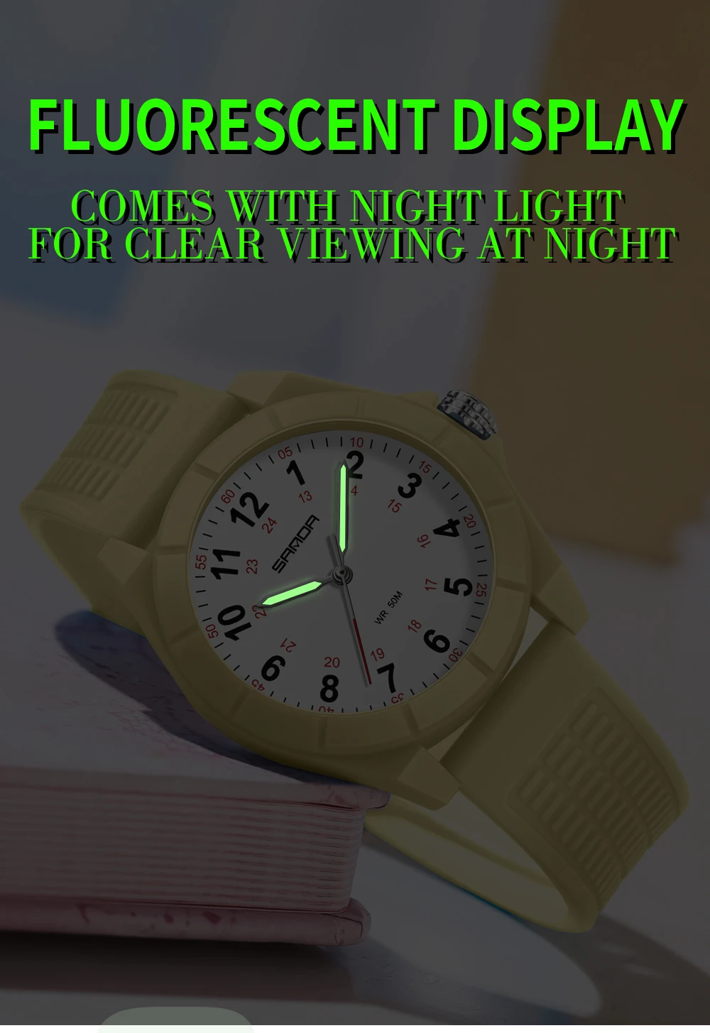 Fashion SANDA 6232 Simple Design Soft Children's Quartz Watch TPU Strap Sports Waterproof Night Light Children's Quartz Watch