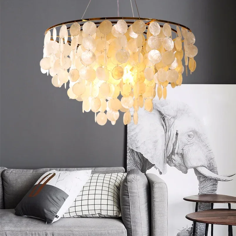 Nature Shell Chandelier Lustre Minimalist Light Chrome Bedroom Kitchen Living Room Art Decor Indoor Hom Dinning Room Light