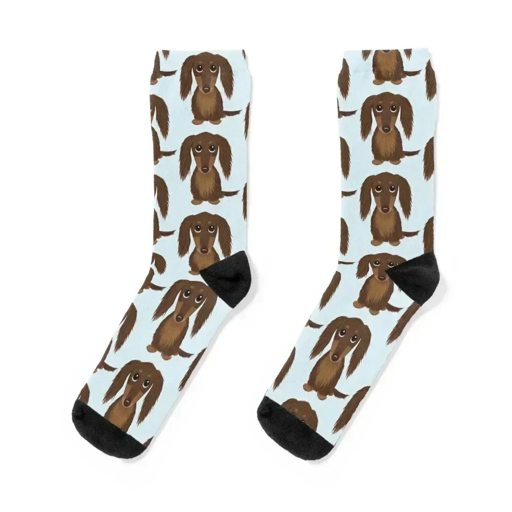 

Longhaired Chocolate Brown Dachshund Cartoon Dog Socks funny gift FASHION summer Socks Women's Men's