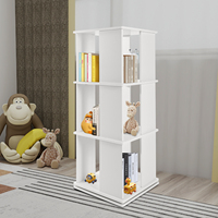 3 Tier Rotating Bookshelf 360° Revolving Bookcase Display Book Shelf Double Support Base Overall Load Capacity 50KG White