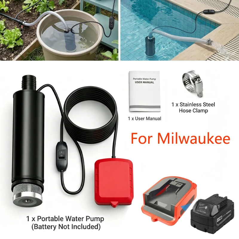 

500GPH Electric Suction Water Pump Portable Drainage Pump For Milwaukee 18V Battery for drainage of swimming pools gardens ponds