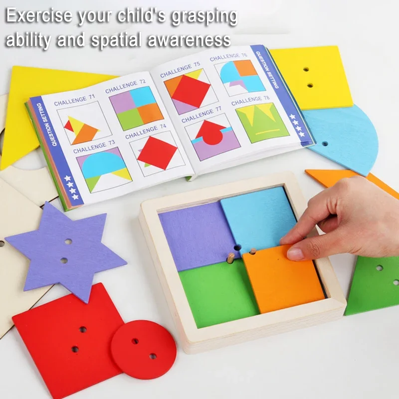 Geometrisches Tangram-Puzzle für Kinder, Gehirnspiel, Montessori, 3D, kreatives Spielzeug, logisches Denken, Herausforderung, intellektuell, pädagogisch