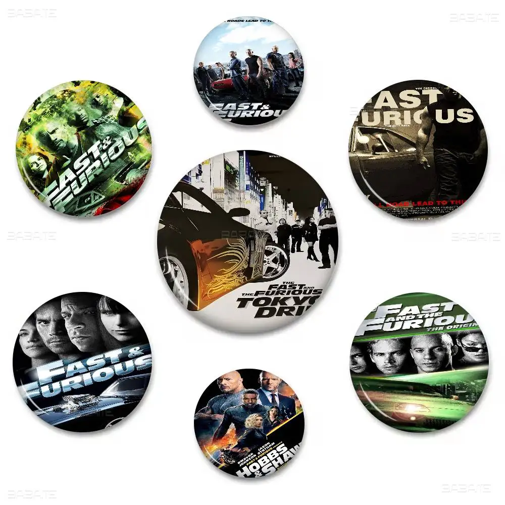 F-Fast and Furious Classic Movie Anime Button Pin Handmade Brooch for Clothes Cartoon Badge Backpack Jewelry Accessories