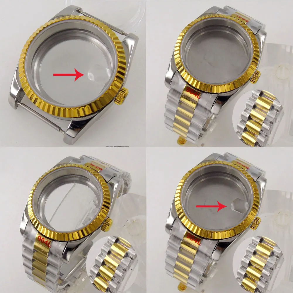 39mm/36mm Gold Plated Sapphire Crystal Watch Case For NH34 NH35 NH36 Miyota8215 821A DG2813 ETA2824 2836 PT5000 316L Bracelet