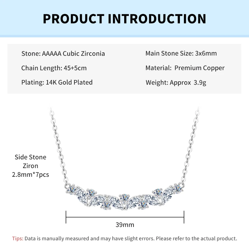 

Кулон-подвеска с кубическим цирконием огранки «маркиз» для женщин, позолоченное 14-каратным золотом регулируемое колье с фианитами, ювелирное украшение, подарок