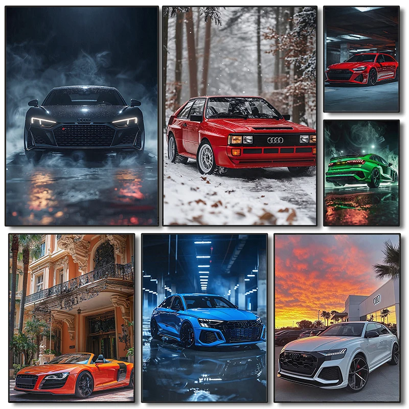 German Brand Audi Supercar Poster Modern Cars Photography Prints Canvas Painting Wall Art Pictures Home Living Room Decoration