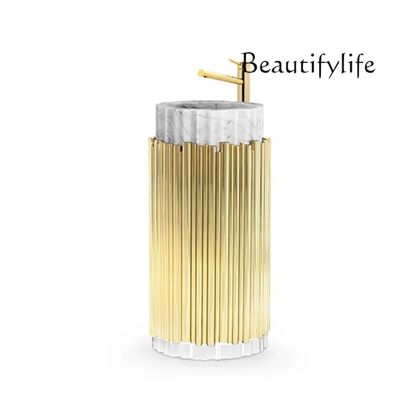 M Italian Light Luxury Marble Wash Basin Hotel Simple Tree Striped Column Basin Floor-to-ceiling Wash Basin