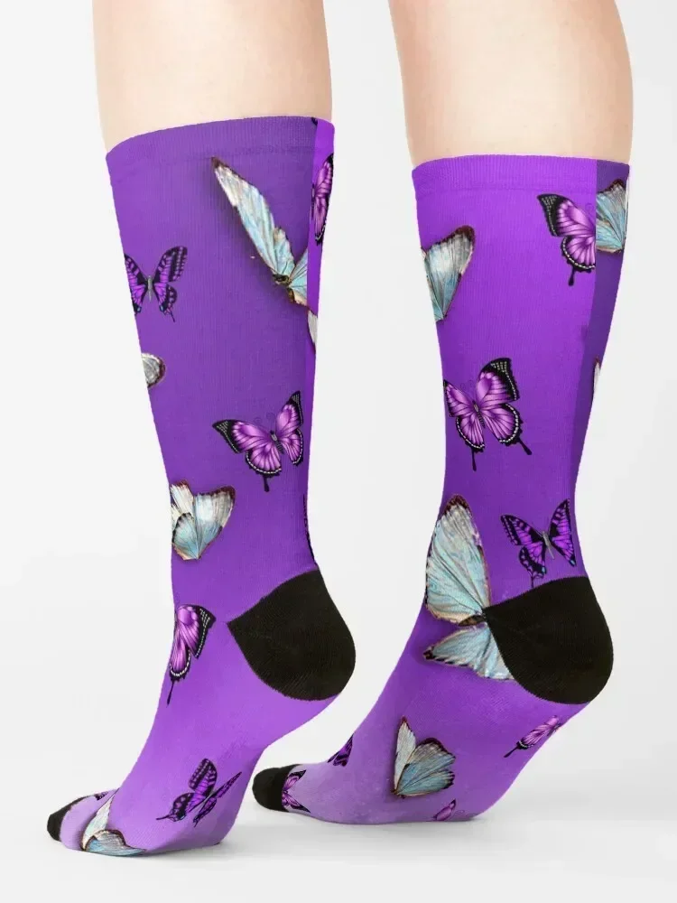 Pretty Purple Butterflies Socks cotton christmass gift hockey japanese fashion Boy Socks Women's