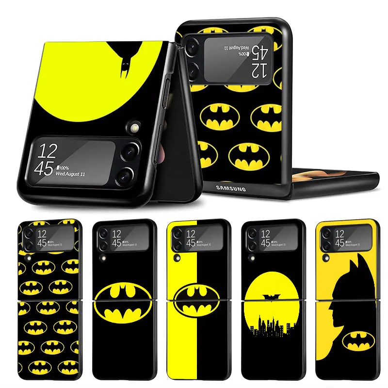 Black PC Hard Case For Samsung Galaxy Z Flip 4 3 5G Funda ZFlip4 Luxury Shockproof Back Phone Coque Batman LOGO