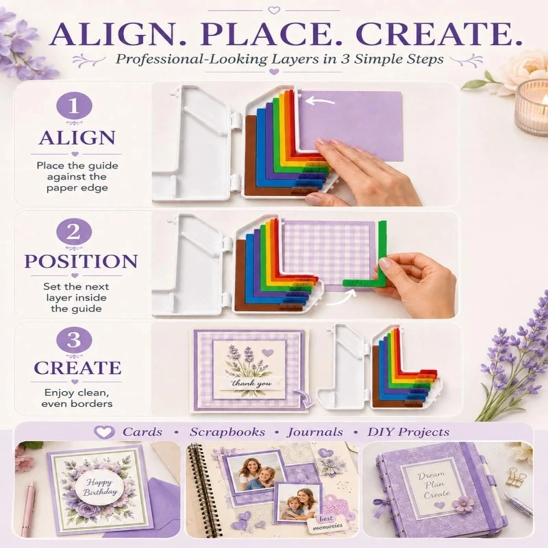 7-teiliges Set Papier-Bastelhilfen mit Etui für Kartenherstellung, Präzisions-Lagen- und Abstandshalter-Matten, passende Aufbewahrungsbox – Detail 7