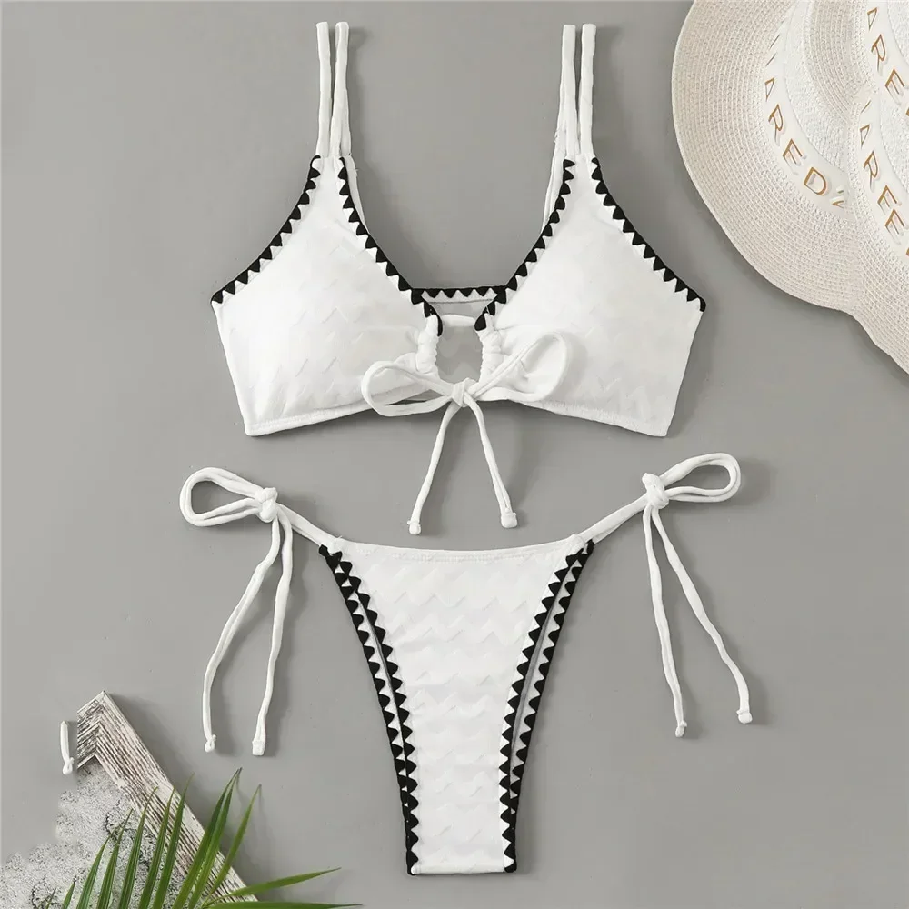 White Front String Lace-up Swimwear Micro Thong Bikini Sexy Swimsuit Women Bathing Suit Push Up Bikinis Sets 2025 Swimming Wear