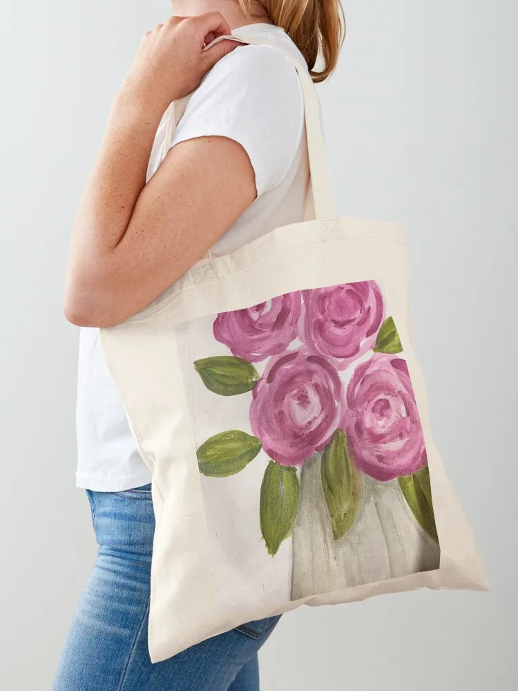 

Сумка-шоппер из акрила с абстрактным рисунком роз в вазе, розовая, для женщин, подарочная, тканевая