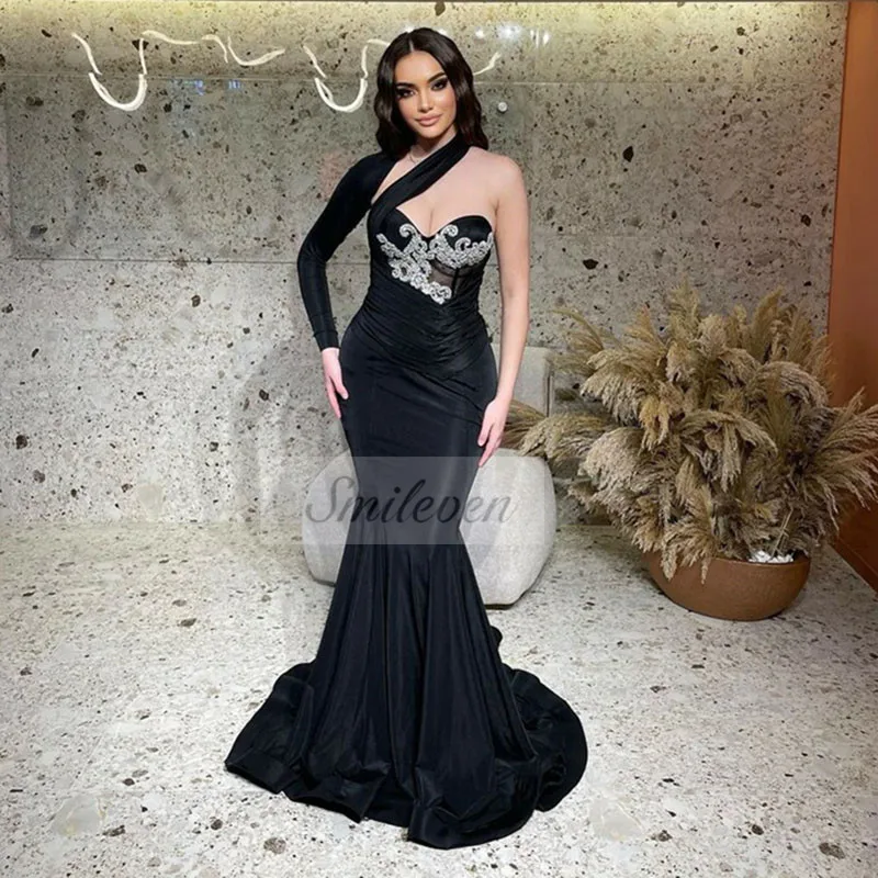 

Smileven Sexy Black Mermaid Evening Dresses One Shoulder Long Sleeve Prom Dress robe de soirée Special Occasion Gowns 2024