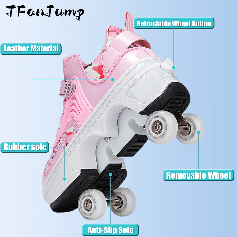 Zapatos de patinaje de doble uso de 4 ruedas, zapatillas informales con ruedas de doble fila para hombre, zapatillas deportivas para caminar y