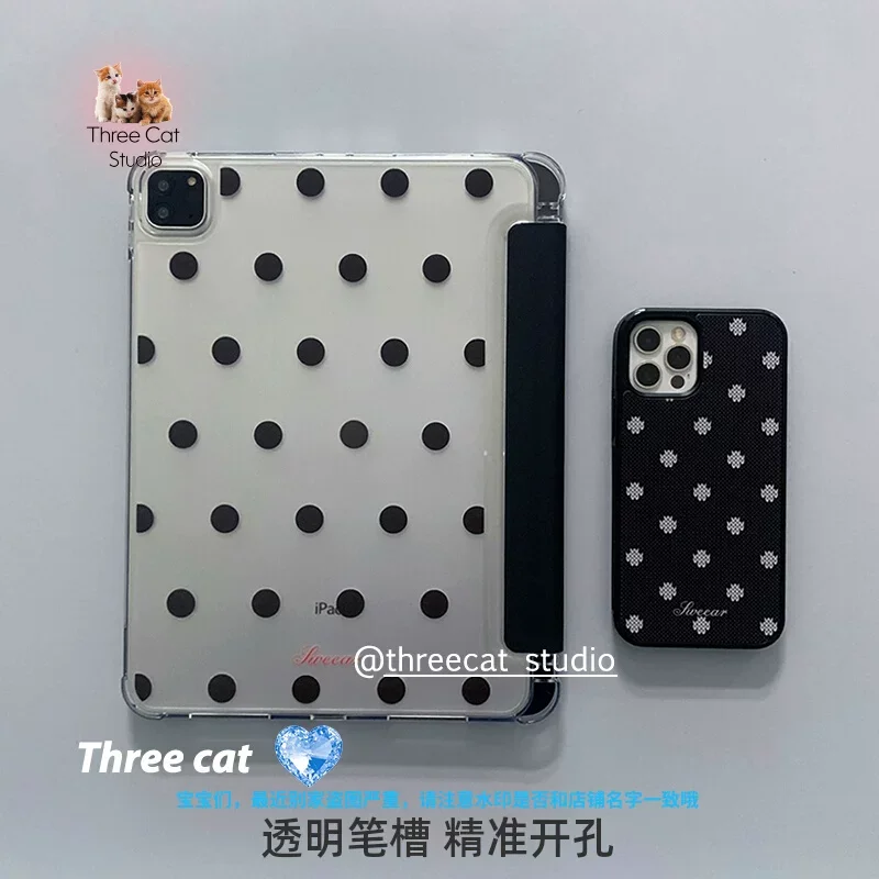 Black Polka Dots Korea ins Y2K Tablet Case For iPad Pro 11 13 M2 M4 M3 10.2 5/6th 7/8/9/10/11th Mini 6 7 Air 1 2 3 4 5 6 Cover