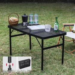 Portable & Height Adjustable Camping Table with Mesh Top, Aluminum Alloy Folding for Picnic, BBQ, Beach, Garden and Coffee