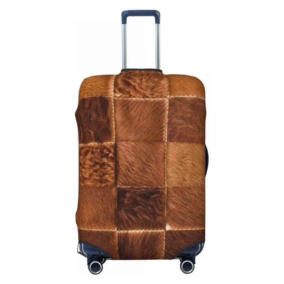 

Custom Brown Checkered Cowhide Patche Suitcase Cover Dust Proof Animal Fur Leather Texture Travel Luggage Covers for 18-32 inch