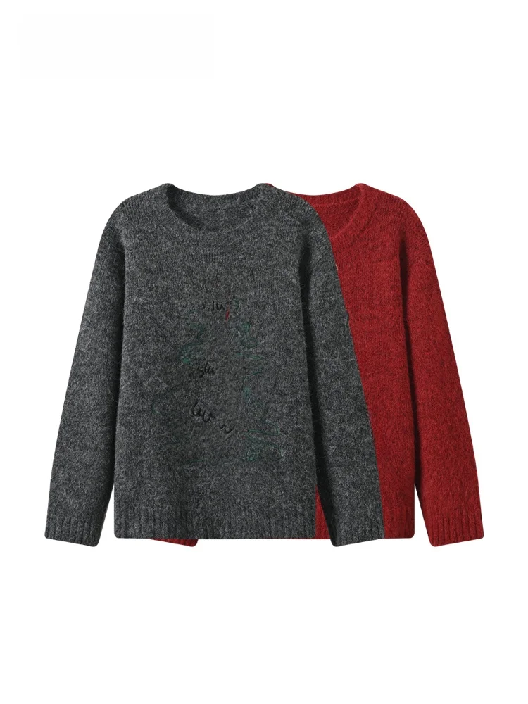 

plus Size round Ne Long Sve Knitted Sweater Women's Autumn Winter New Sle Lazy Slimming Red Top for plus Size Women