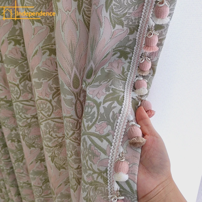 Powder Cream Jacquard Chenille Thick Blackout Curtains for Customized Finished Products for Living Room Bedroom Balcony