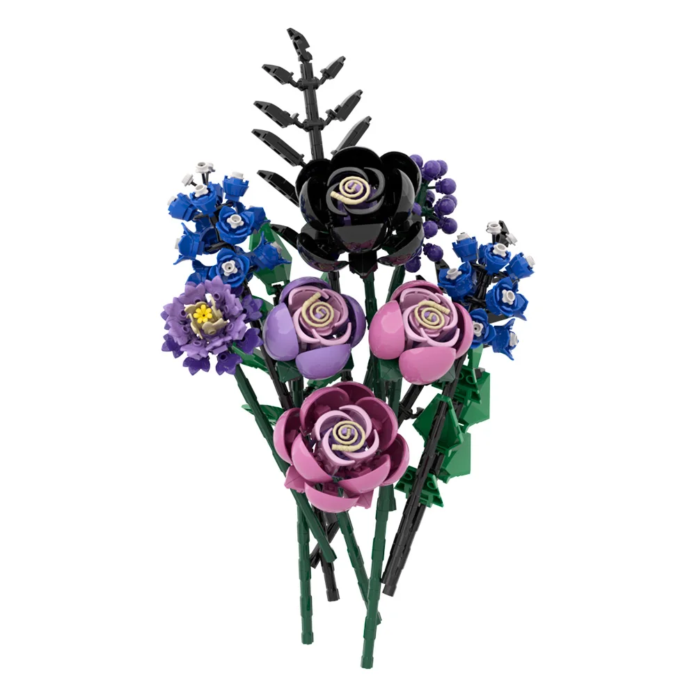 

Gobricks MOC Purple Rose Botanical Building Block Set Gothic Decor Artificial Rose Flower Bouquet Model Toys Valentines Day Gift