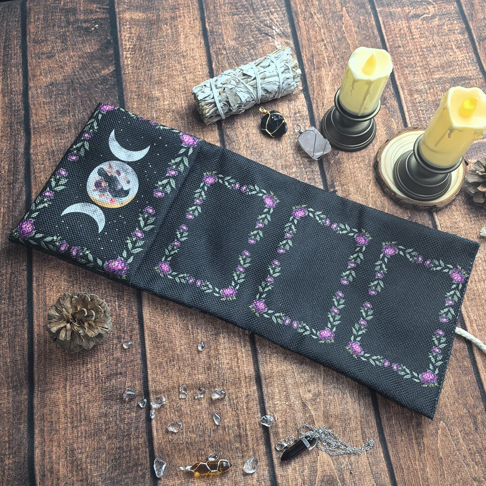 Rabe und Blumen Triple Moon Floral Tarot Aufbewahrungstasche Aufbewahrungstasche Tarot Tuch Wahrsagerei Wickeltasche Hexerei Astrologie Versorgung